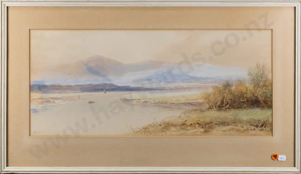 William Henry Earp - framed watercolour - coastal scene H-220 W-510 Image 1++