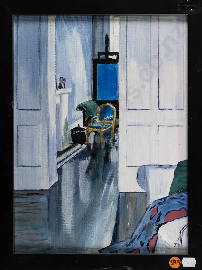 Jane Duncan - framed acrylic and varnish - view through door way H-290 W-220 Image 1++