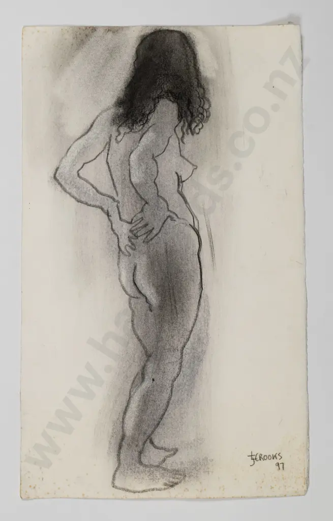 Lindsay Crooks '97- mounted mixed media on card - nude (slight foxing) H-310 W-180 Image 1++