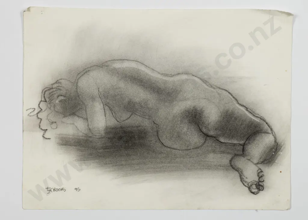 Lindsay Crooks '95 - mounted mixed media on paper - nude H-230 W-300 Image 1++
