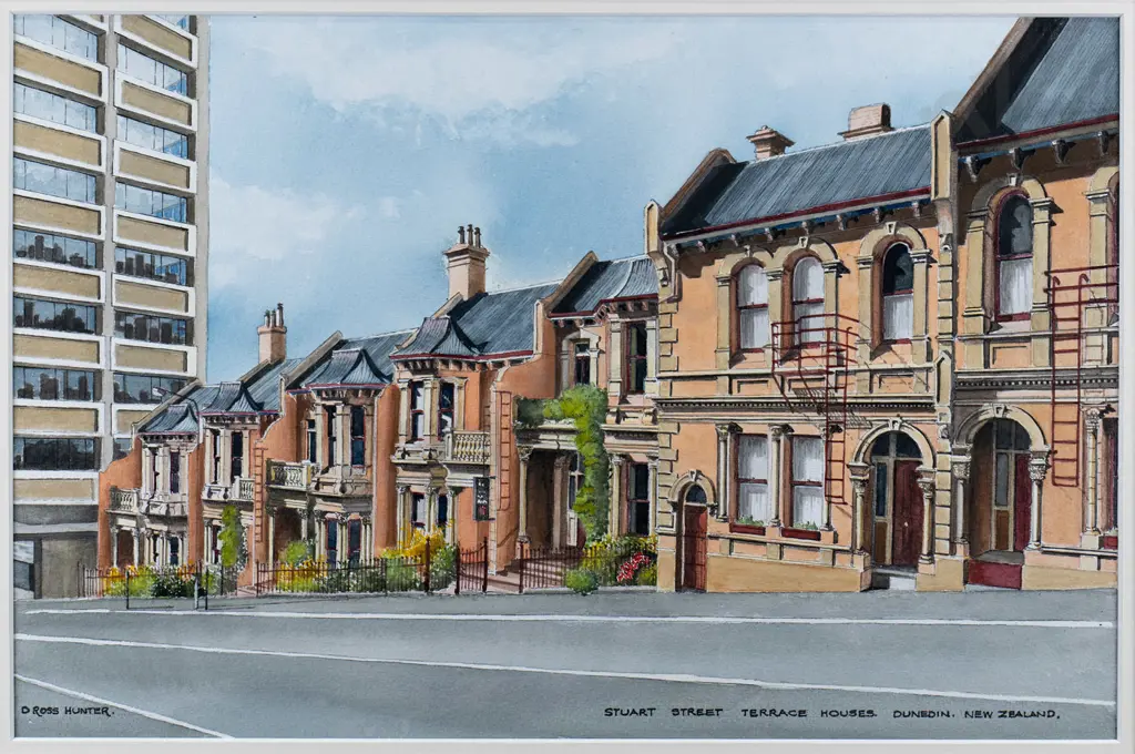 D Ross Hunter '98 - mounted watercolour "Stuart Street Terrace Houses" H-230 W-360 Image 1++