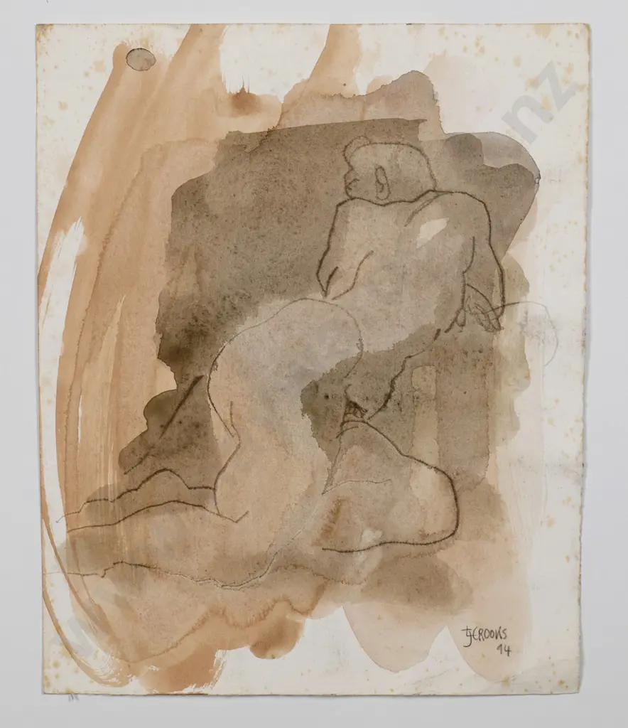 Lindsay Crooks '94 - mounted mixed media on card - nude (foxing) H-260 W-200 Image 1++