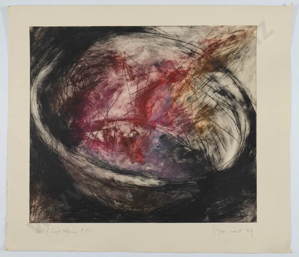 Louise Marmont 1989 - unframed A/P etching "Bowl/light offering" H-440 W-520 Image 1++