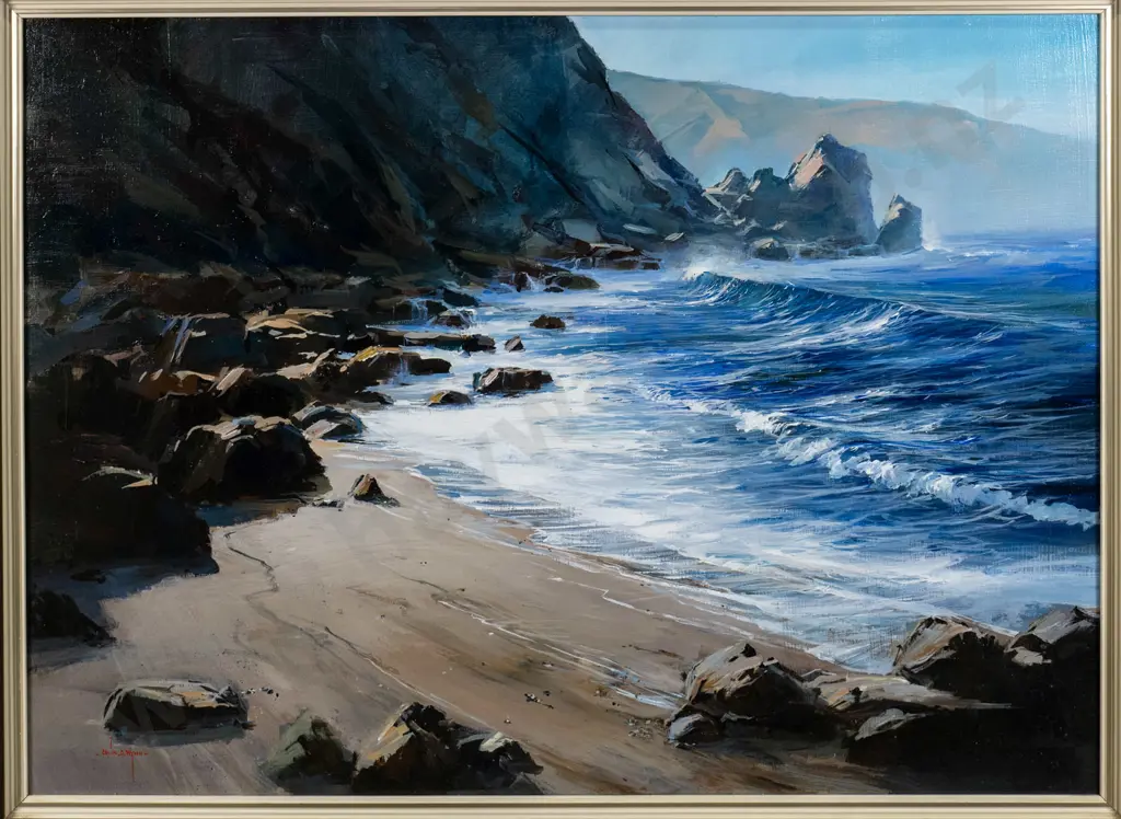 Colin C Wynn '1983 - framed oil "Easterly windswells fighting bay Cook Straight" H-540 W-750 Image 1++