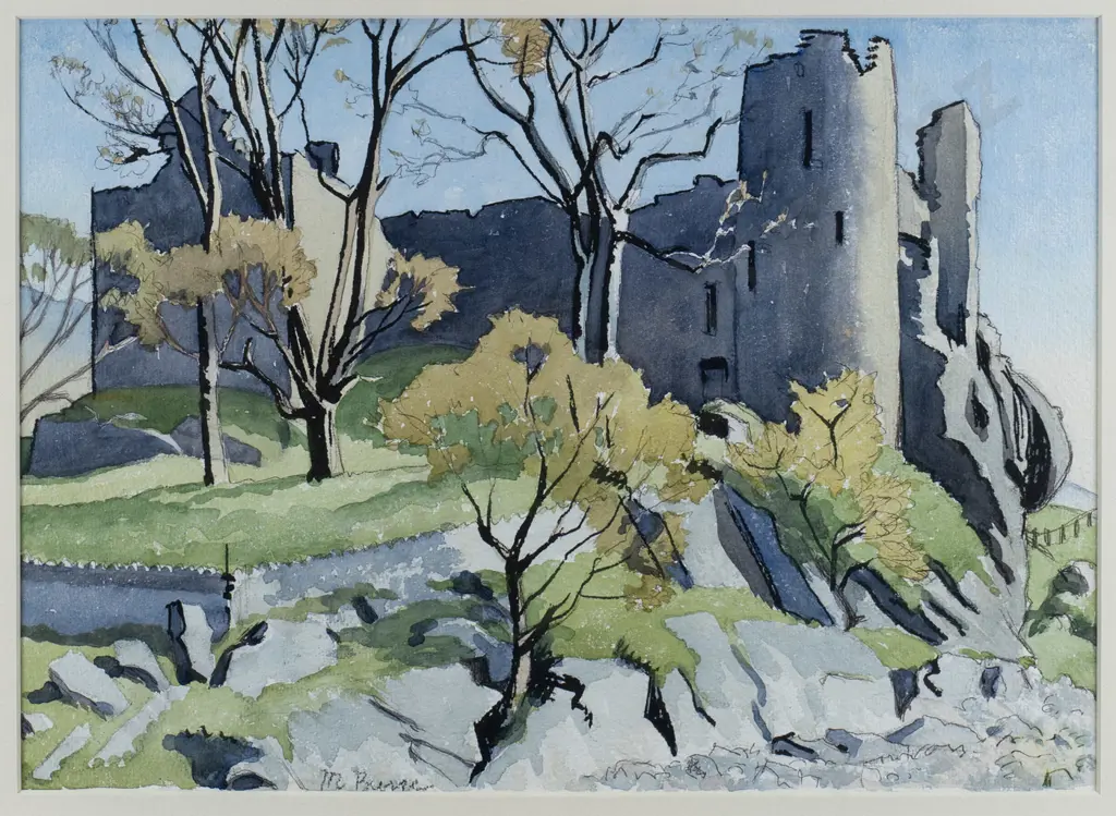 Maude Burge - framed watercolour - castle ruins Image 1++