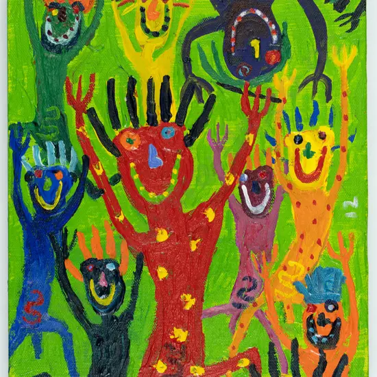 Ewan McDougall 2012  - boxed oil on canvas "Hit me with your rhythm stick" H-300 W-230