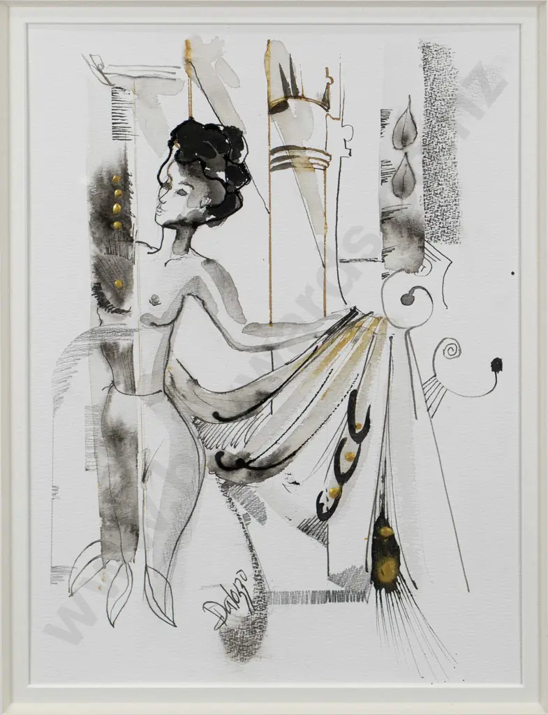Lucette Dalozzo - framed mixed media :Contemplation series IV" H-360 W-370 Image 1++