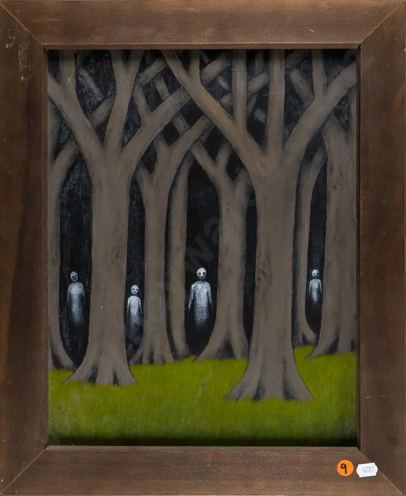 Bob (Robert) Scott - framed oil "figures in trees" H-350 W-270 Image 1++