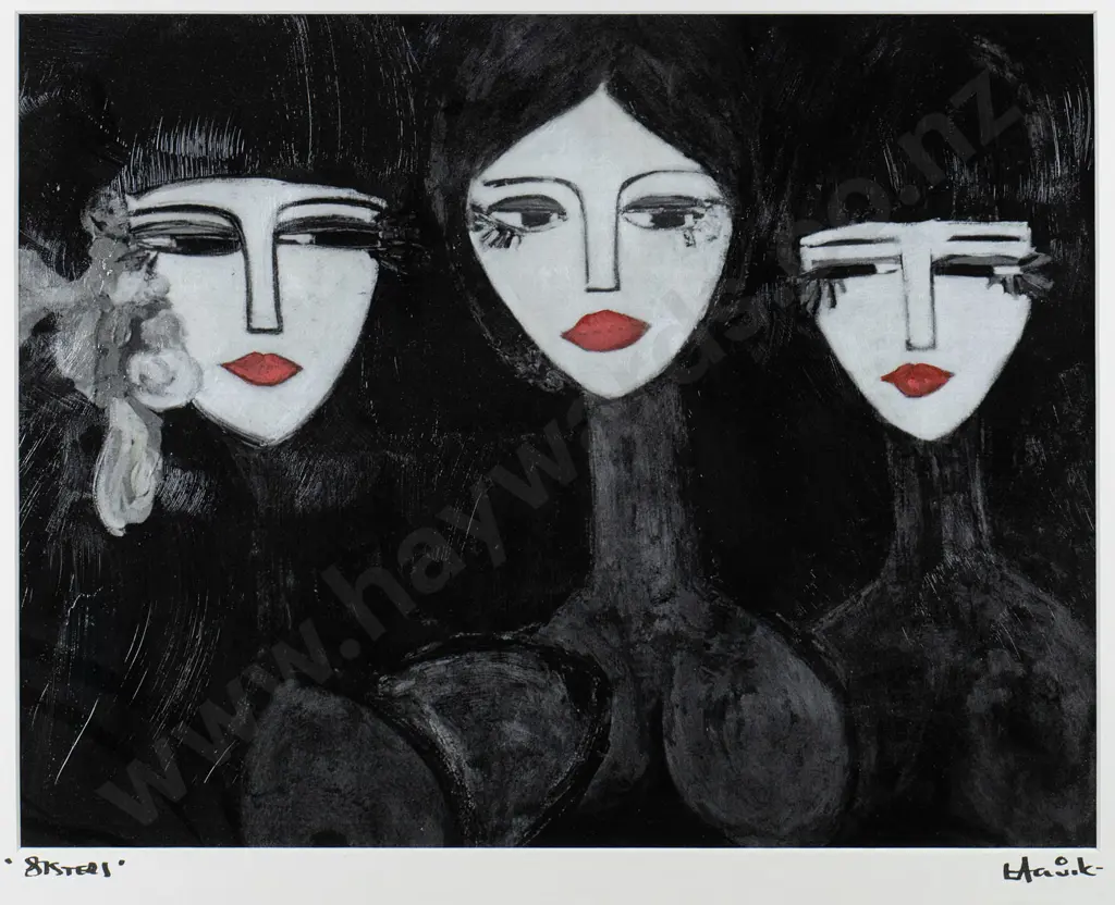 Leene Aavik - framed oil "Sisters" H-270 W-350 Image 1++