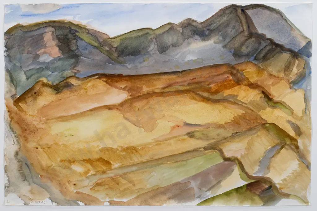 Anna Caselberg 1983 - framed watercolour - mountain scene H-380 W-550 Image 1++