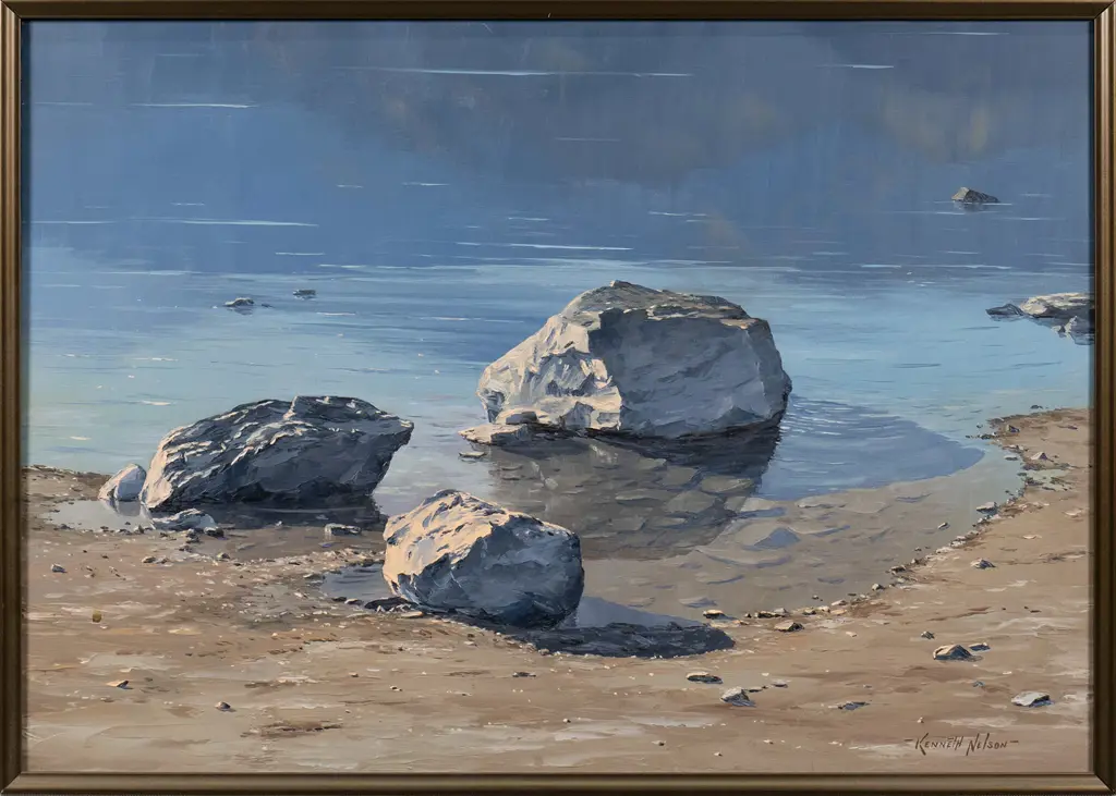 Kenneth Nelson 1983 - framed oil "Rock study No 2 Lake Wanaka" H-420 W-600 Image 1++