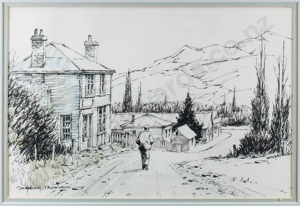 Garrick Tremain - framed ink and watercolour "St Bathans" H-220 W-335 Image 1++