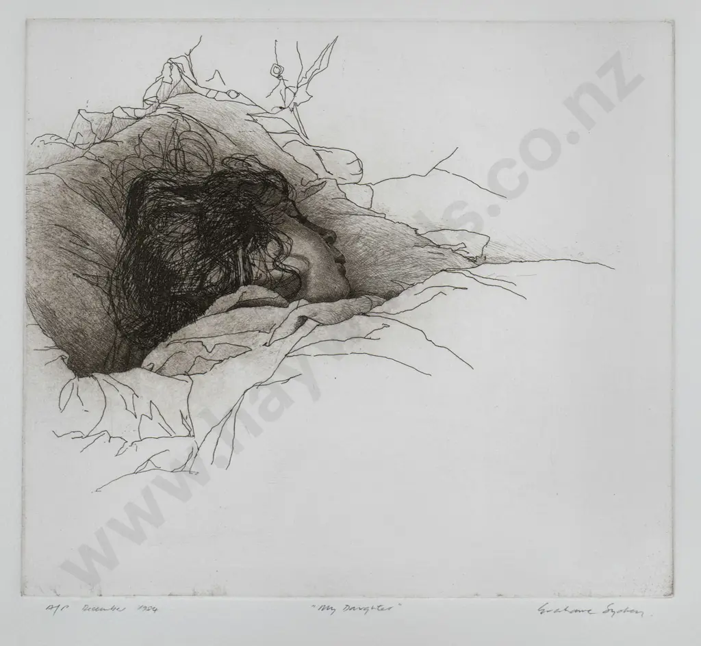 Grahame Sydney December 1984 - framed etching, artist's proof "My Daughter" H-260 W-300 Image 1++