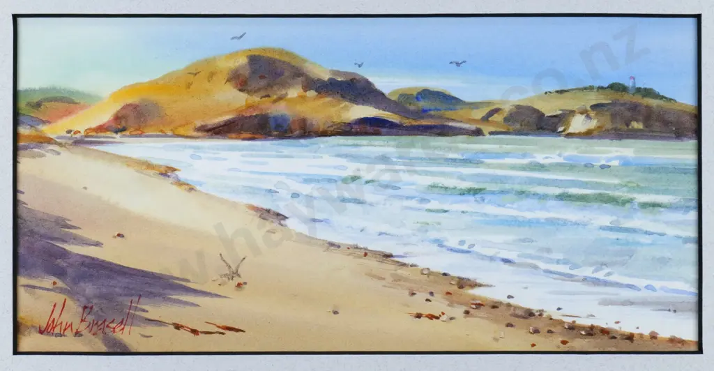 John Brassell - framed watercolour "Katiki Beach Near Moeraki" H-100 W-210 Image 1++