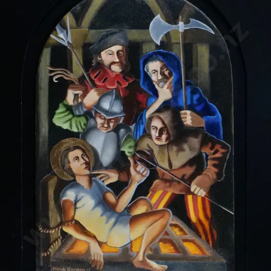 Frank Gordon '11 - framed oil - medieval scene H-440 W-300