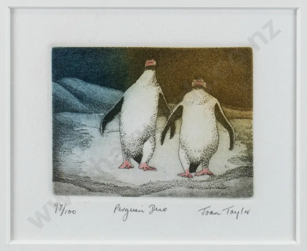 Joan Taylor -framed ltd edition print 97/100 "Penguin duo" H-60 W-75 Image 1++