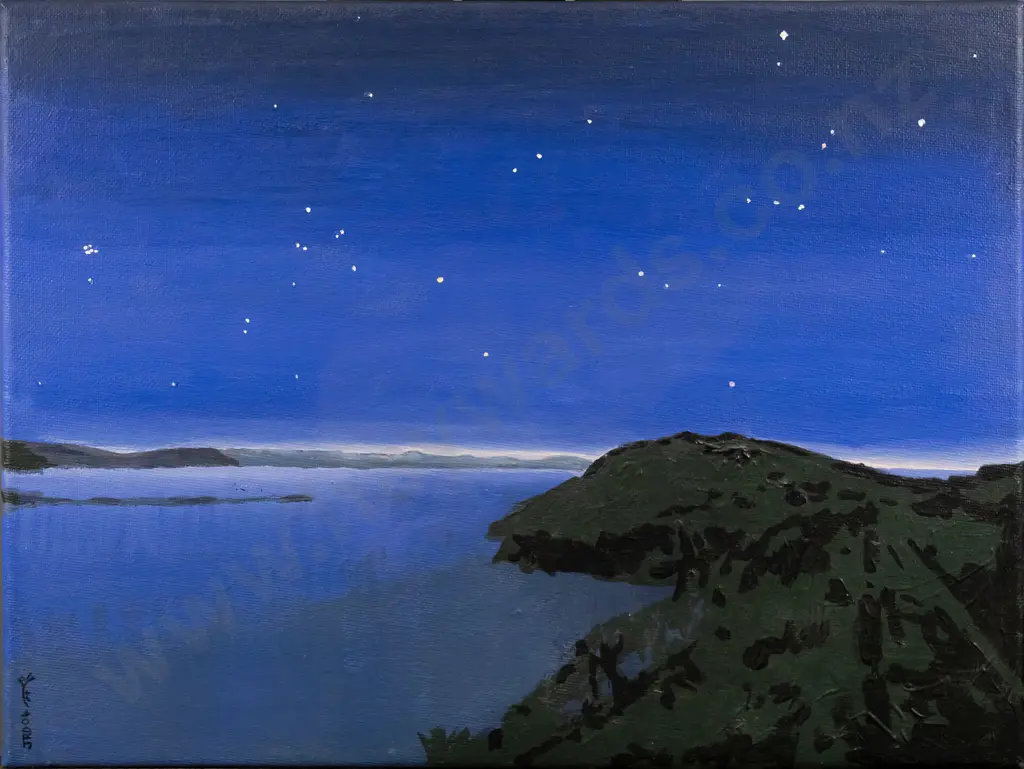 James Dignan - boxed acrylic "Midwinter Dawn, Taiaroa Harbour" H-300 W-400 Image 1++