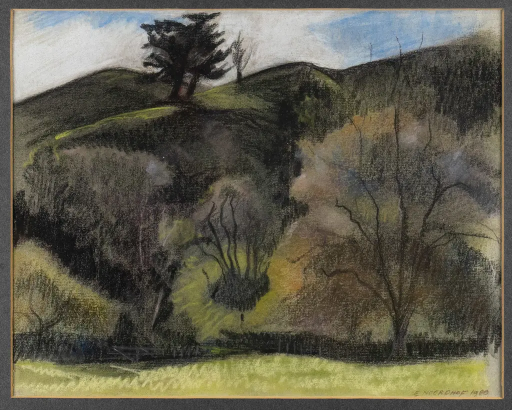 Els Noordhof 1980 - framed pastel "One Tree Hill" H-220 W-270 Image 1++