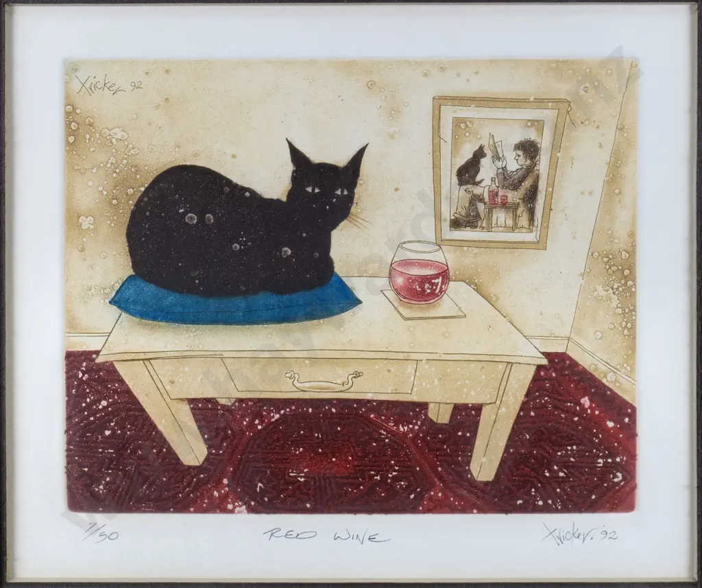 Gary Tricker - framed etching/aquatint 7/50 "Red Wine" H-150 W-200 Image 1++
