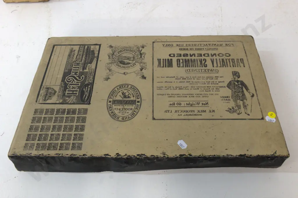 printer's litho stone circa 1920s - H&J Smiths, war stamps, Ferguson's whiskey, Invercargill dairy etc. L-480 W-300 Image 1++