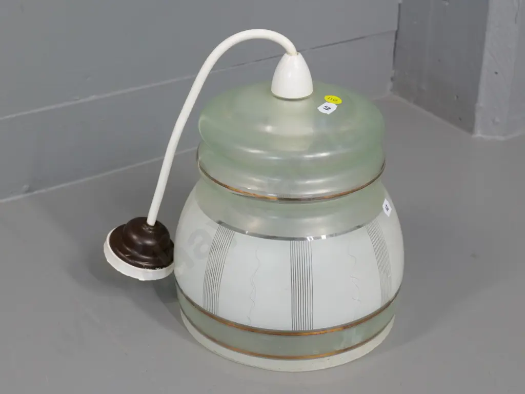 retro green and white glass ceiling light fitting and shade, no journal H-210 D-200 Image 1++