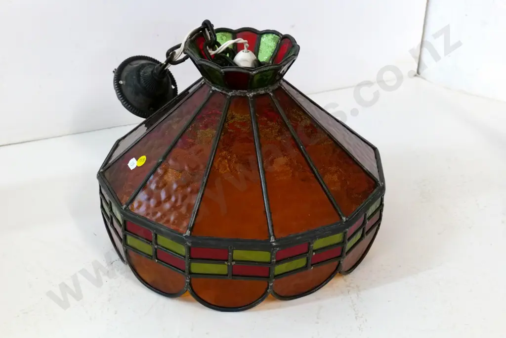 leadlight ceiling light fitting - red green and amber glass H-230 Diameter 370 Image 1++