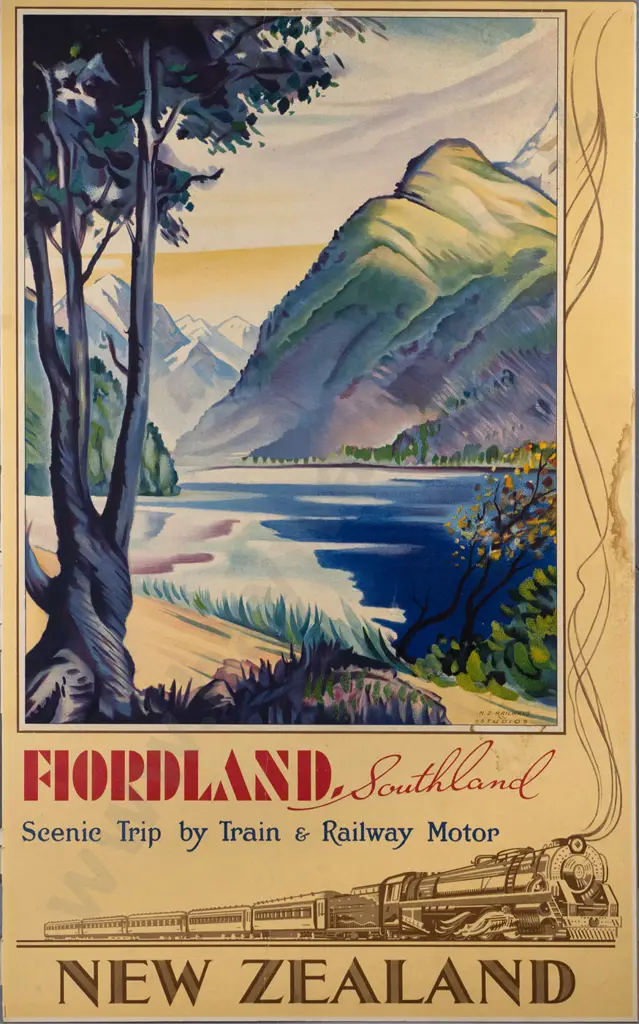 Original NZR Fiordland Travel poster (some water stains) H-960 W-600 Image 1++