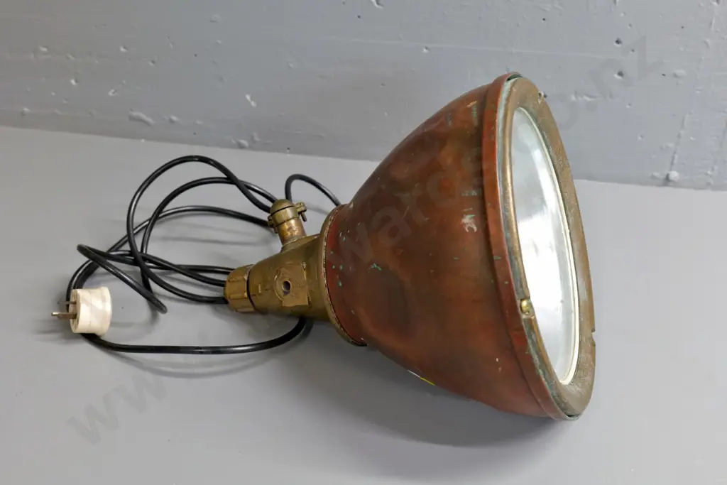 vintage cast brass and copper-finish metal floodlight - dents and a missing screw H-360 Diameter 280 Image 1++