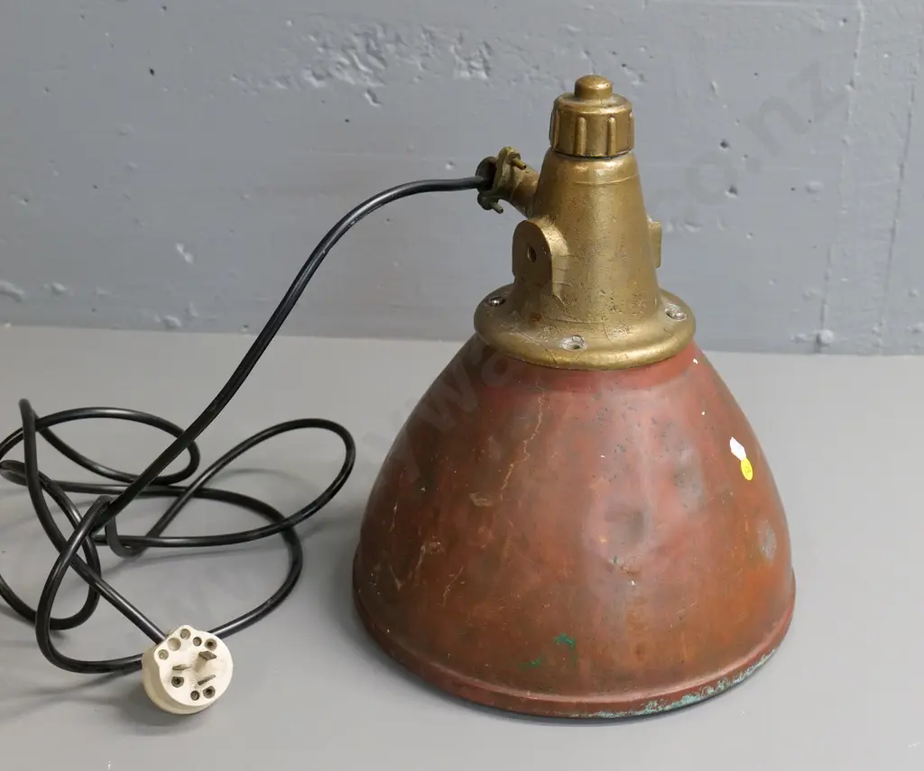 vintage cast brass and copper-finish metal floodlight - dents and a missing screw H-360 Diameter 280 Image 1++