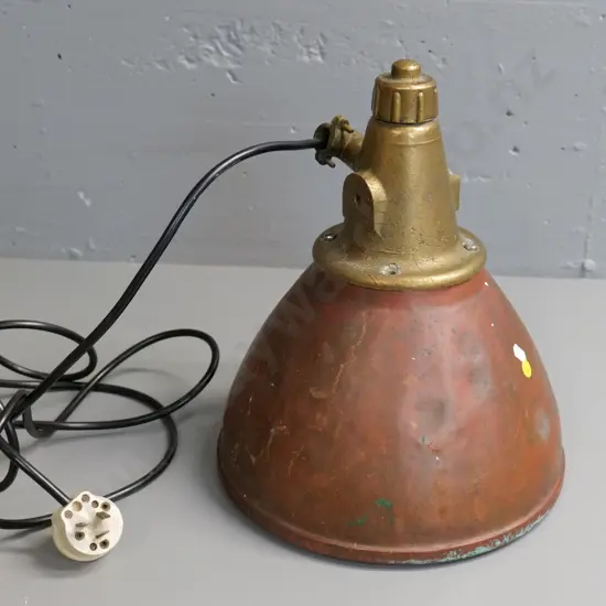 vintage cast brass and copper-finish metal floodlight - dents and a missing screw H-360 Diameter 280