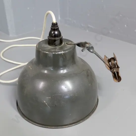 vintage metal work light with clamp fitting - paint loss and wear H-230 Diameter 240