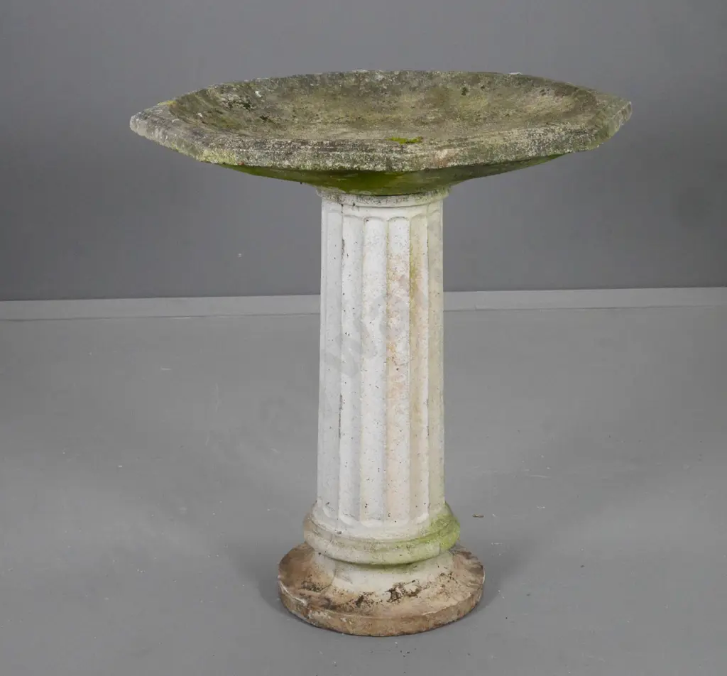 large cast concrete bird bath on classical column base - top not attached H-800 Diameter 700 Image 1++