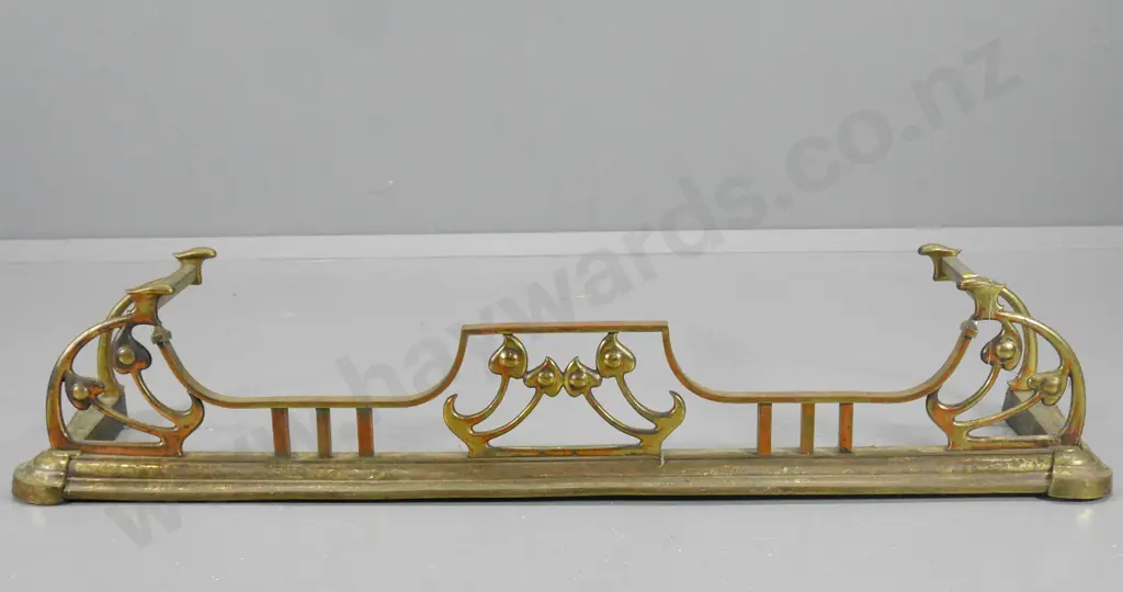 ornate art nouveau style brass hearth surround - some pitting H-270 W-1350 D-250 Image 1++
