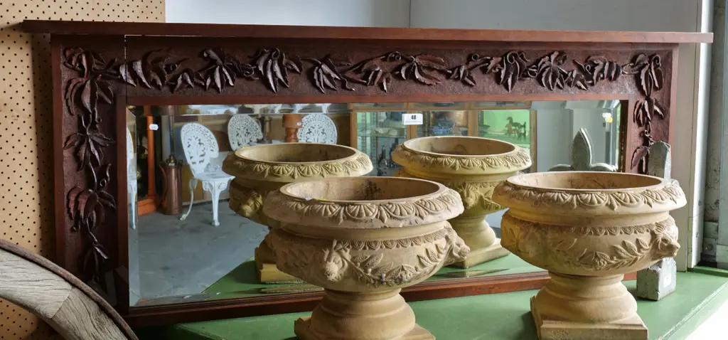 large over-mantel or sideboard bevelled mirror in carved oak frame, some separation H-670 W-1650 Image 1++