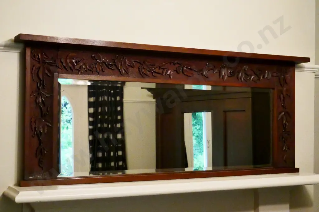 large over-mantel or sideboard bevelled mirror in carved oak frame, some separation H-670 W-1650 Image 1++