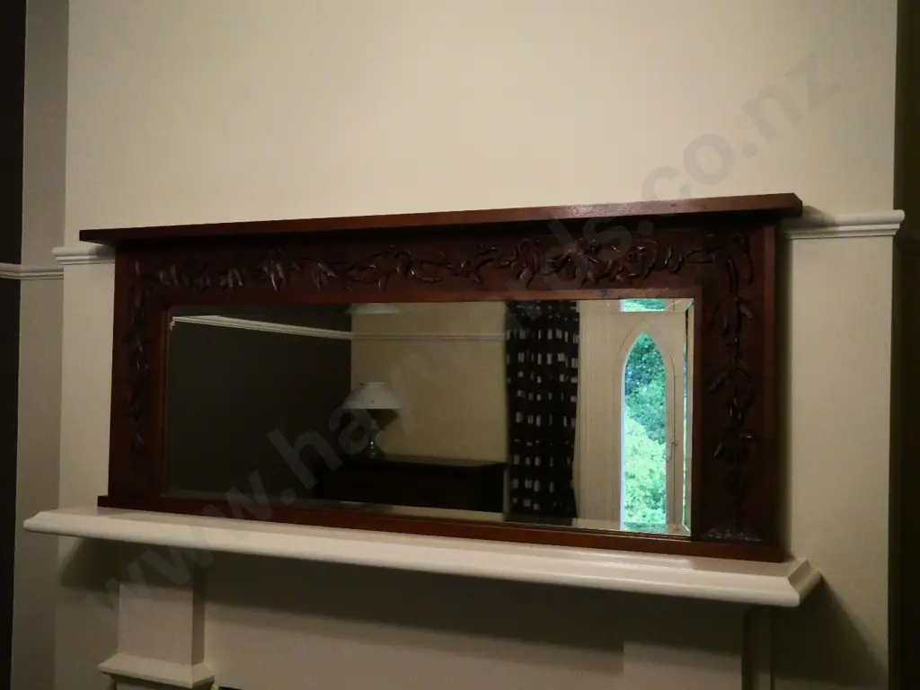 large over-mantel or sideboard bevelled mirror in carved oak frame, some separation H-670 W-1650 Image 1++