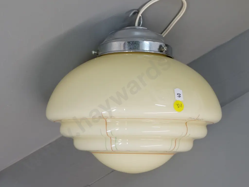 deco hand-painted cream glass ceiling light fitting with chrome journal H240 D240 Image 1++