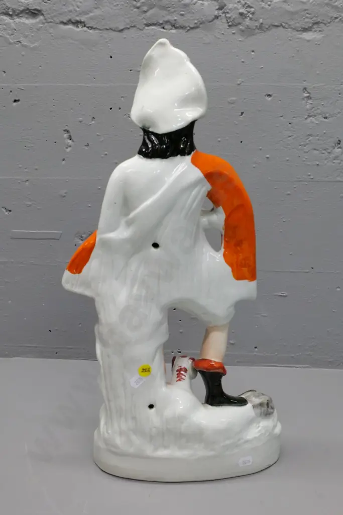 Victorian Staffordshire flat back figure - hunter with dog and boar H-480 - some finish loss Image 1++