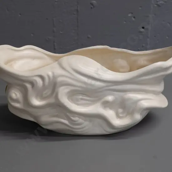 Crown Lynn cream glaze log vase - stamped 587 - small manufacturing flaw on rim H-120 L-260