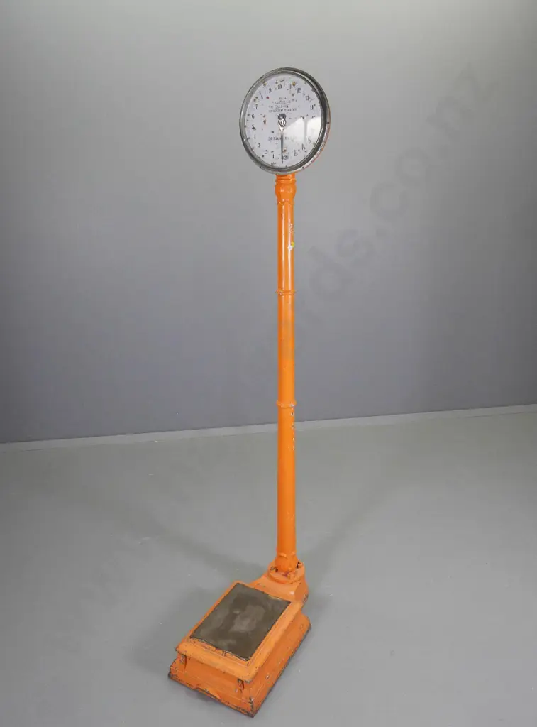 vintage Salters 'Albion' doctor's scales w/English weight marks in stones. Some corrosion to dial. H1730 W290 D570 H- Image 1++