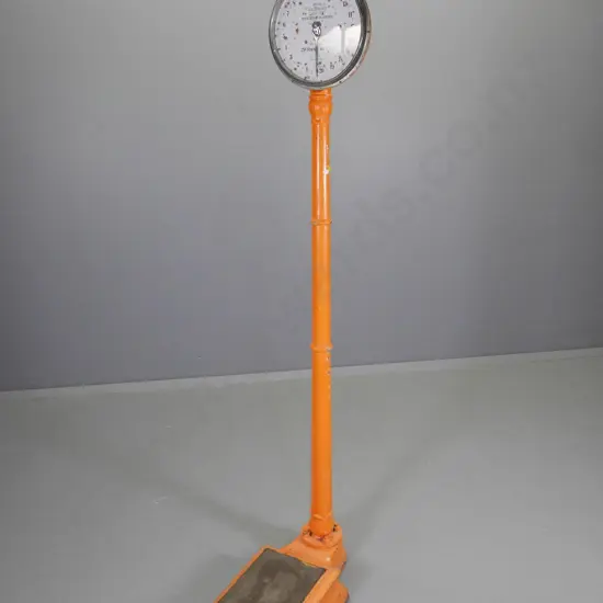 vintage Salters 'Albion' doctor's scales w/English weight marks in stones. Some corrosion to dial. H1730 W290 D570 H-