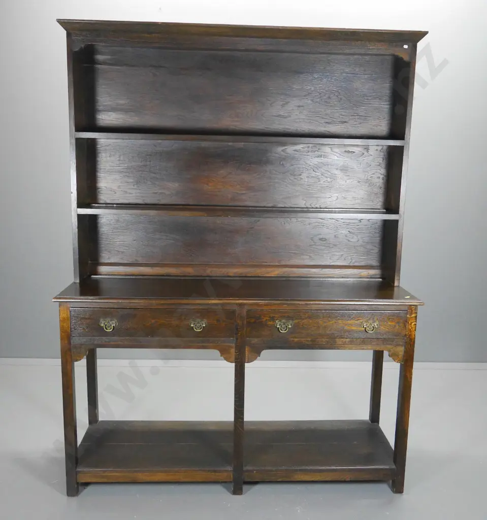 vintage oak 2 door Welsh dresser with brass drop handles H-2070 W-1550 D-480 Image 1++