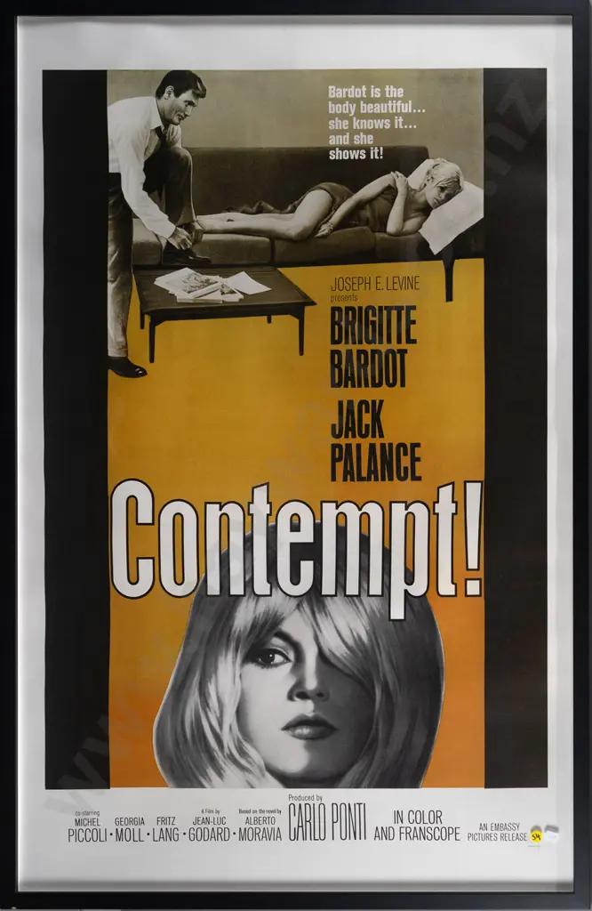 original framed 1963 movie poster "Contempt" with Brigitte Bardot H-990 W-600 Image 1++