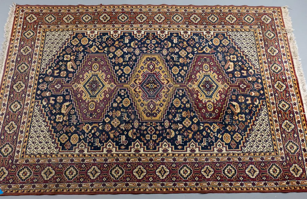 woven wool Persian style floor rug - light browns, brick red and black L-2400 W-1590 Image 1++