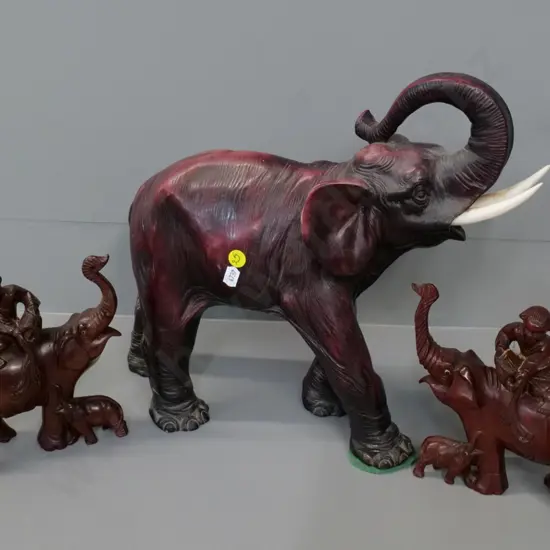 3 composite elephant figures - larger is H-320 L-380, some rubbing to back
