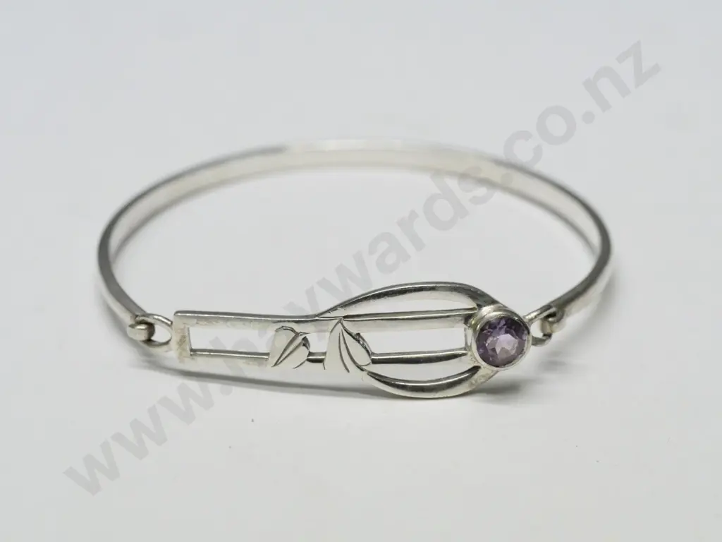 silver bangle with amethyst stamped 925 Image 1++