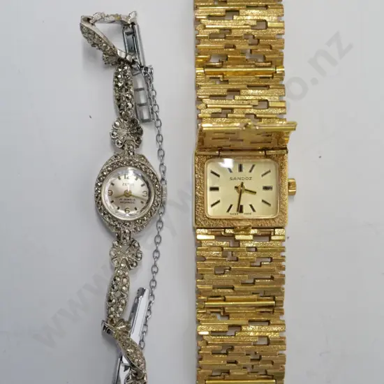 gold plated 'Sandoz' ladies watch & silver marcasite ladies watch