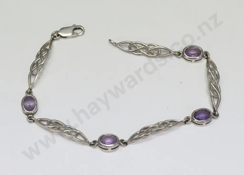 silver & ametheyst bracelet stamped 925 Image 1++