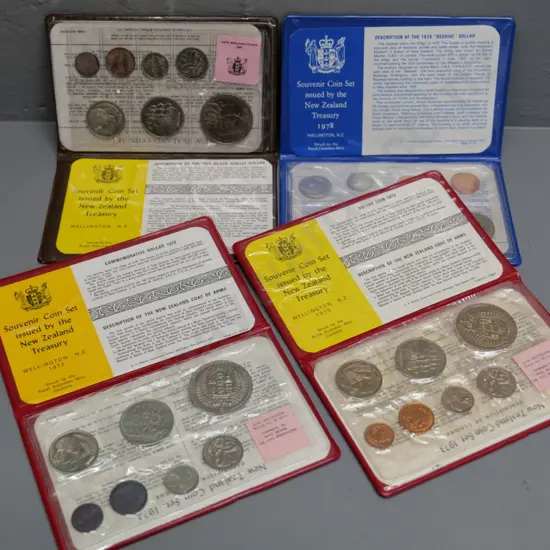 4 New Zealand collector's coin sets - 1972, 1973, 1977, 1978
