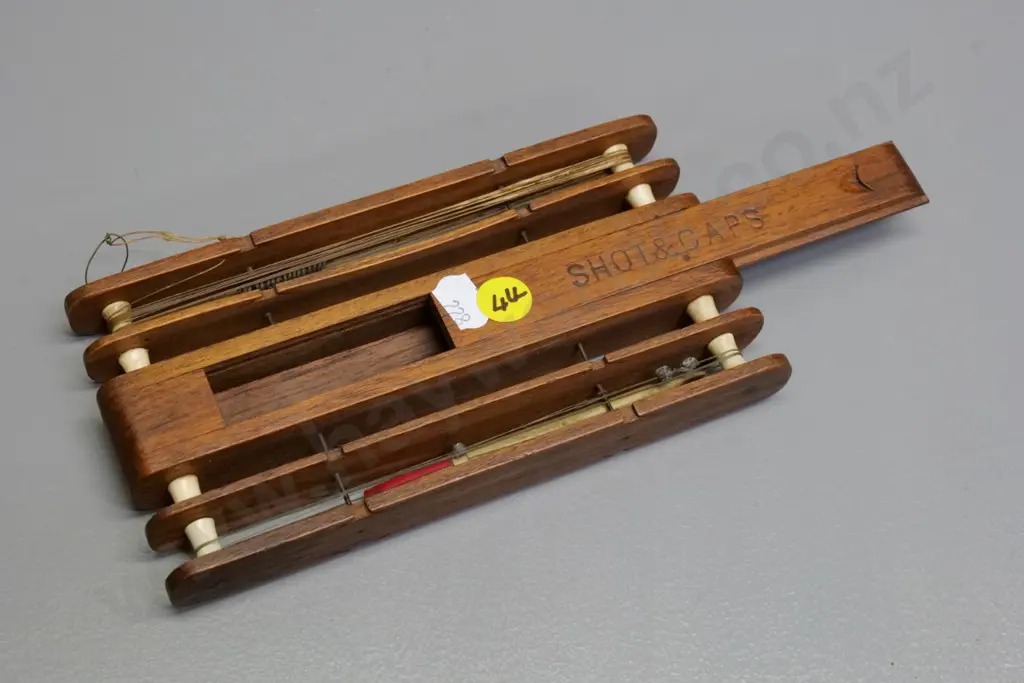 wood and bone shot and float holder, circa 1930s - engraved 'Shot and Caps' L-180 W-100 Image 1++